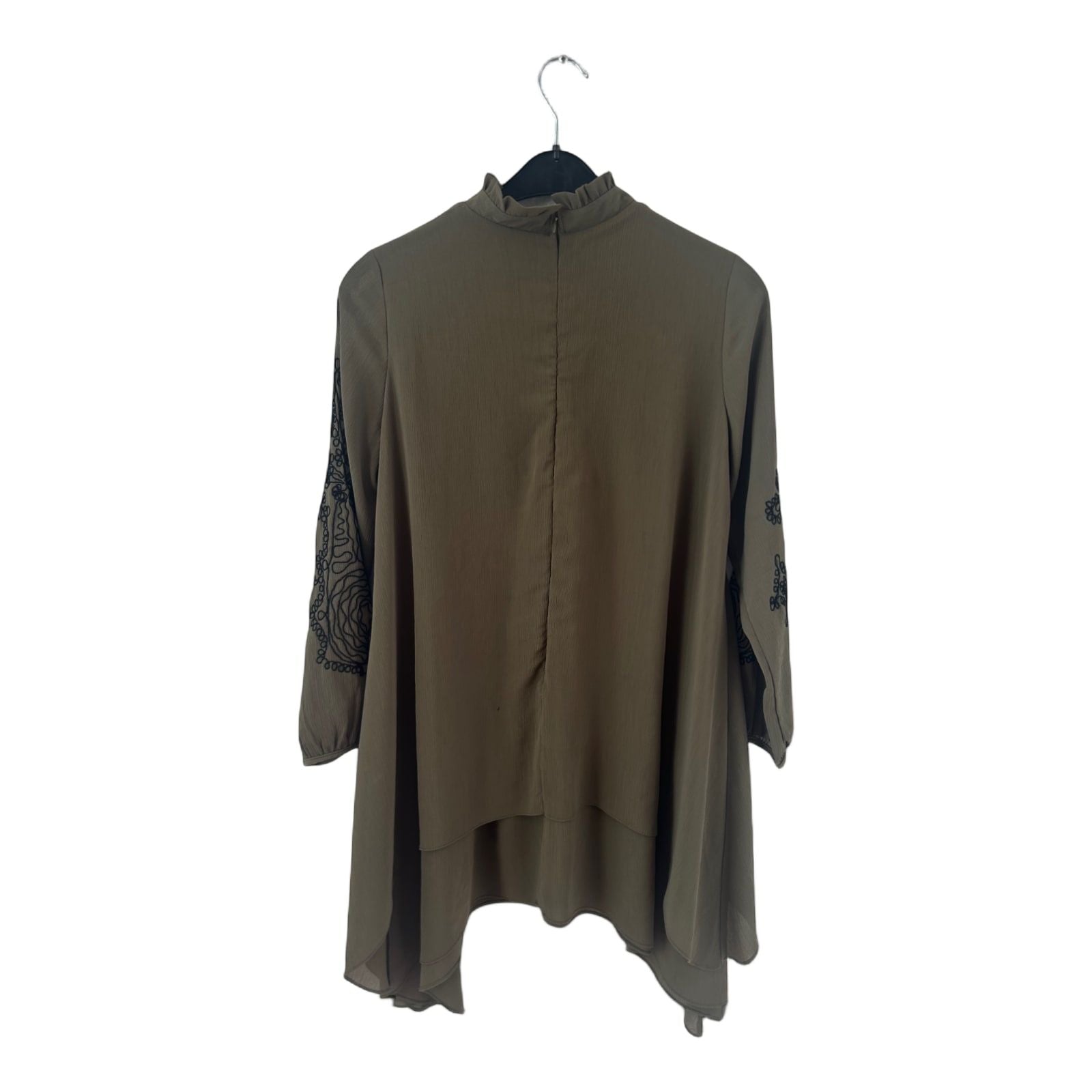 FAMELIN Tunika Damen Dress Damenkleid Gr. 40 Khaki Stickerei Asymmetrisch Boho
