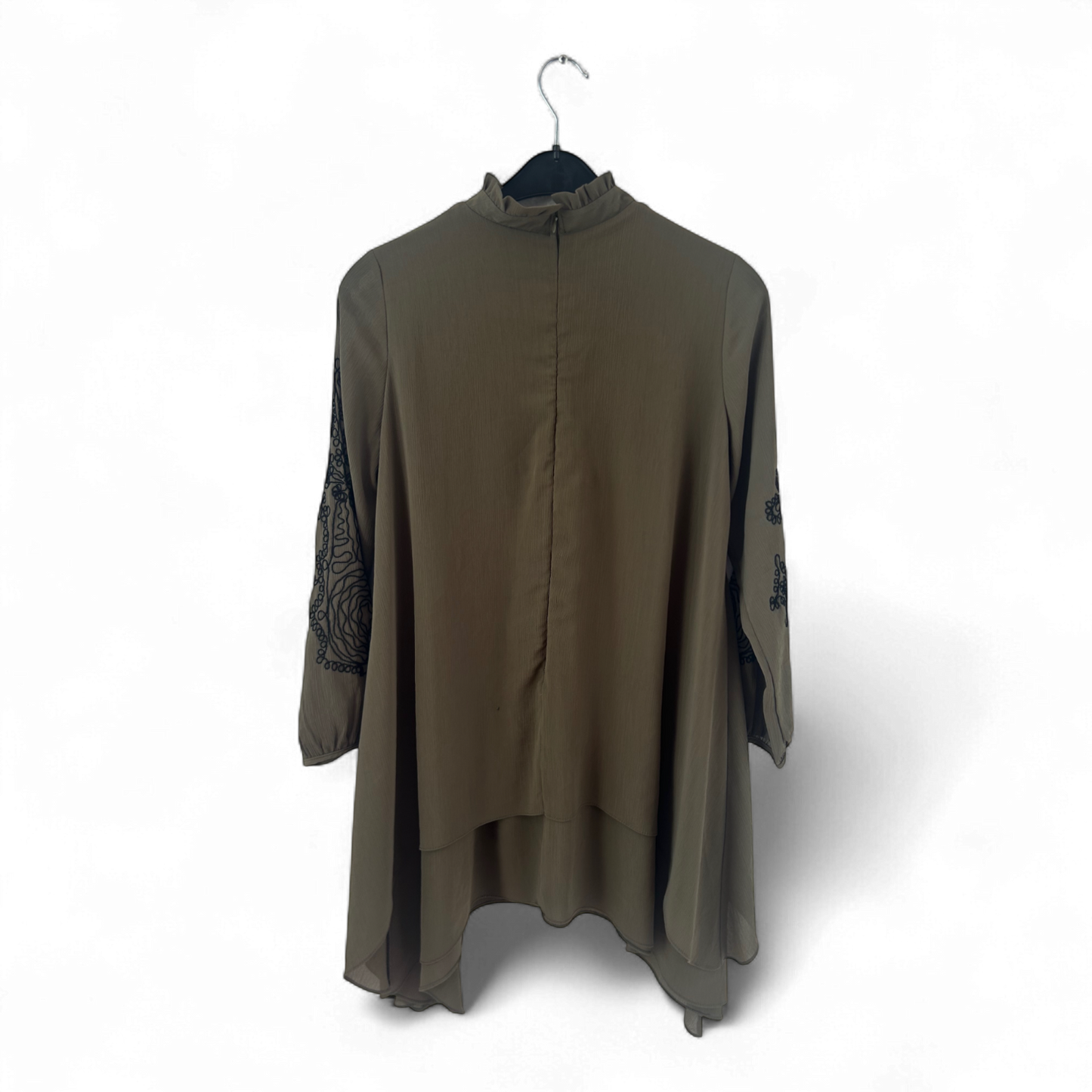 FAMELIN Tunika Damen Dress Damenkleid Gr. 40 Khaki Stickerei Asymmetrisch Boho