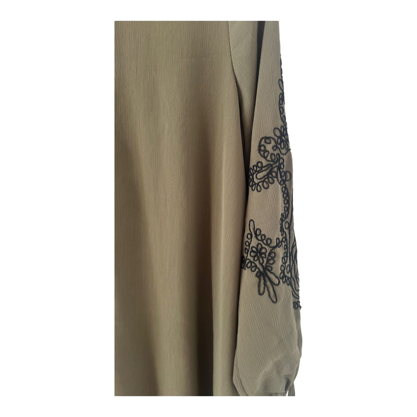 FAMELIN Tunika Damen Dress Damenkleid Gr. 40 Khaki Stickerei Asymmetrisch Boho