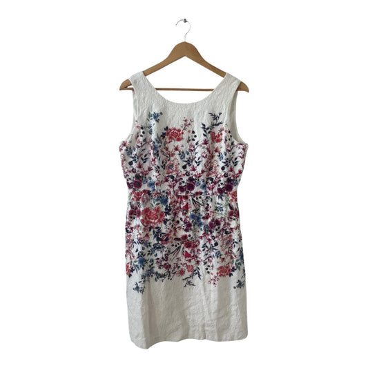 Yessica Kleid Damen Dress Damenkleid Gr. 40 Weiß Blumen Fit Flare Futter Elegant