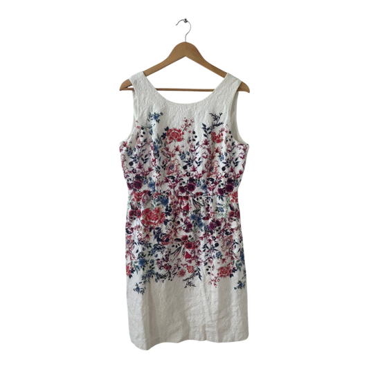 Yessica Kleid Damen Dress Damenkleid Gr. 40 Weiß Blumen Fit Flare Futter Elegant