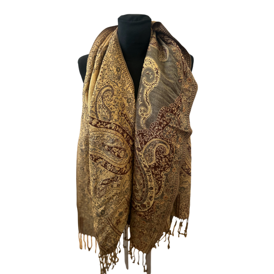 Damen Schal Paisley Muster Gold Braun Elegant Leicht Viskosemix Klassisch