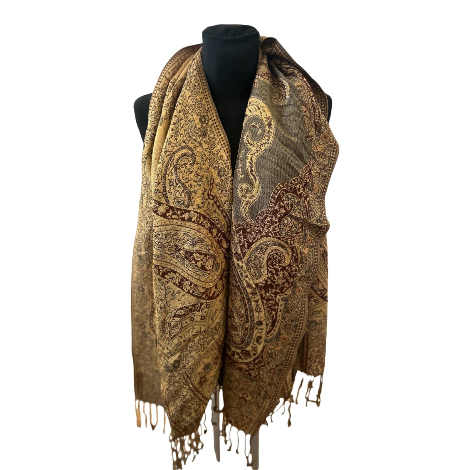 Damen Schal Paisley Muster Gold Braun Elegant Leicht Viskosemix Klassisch