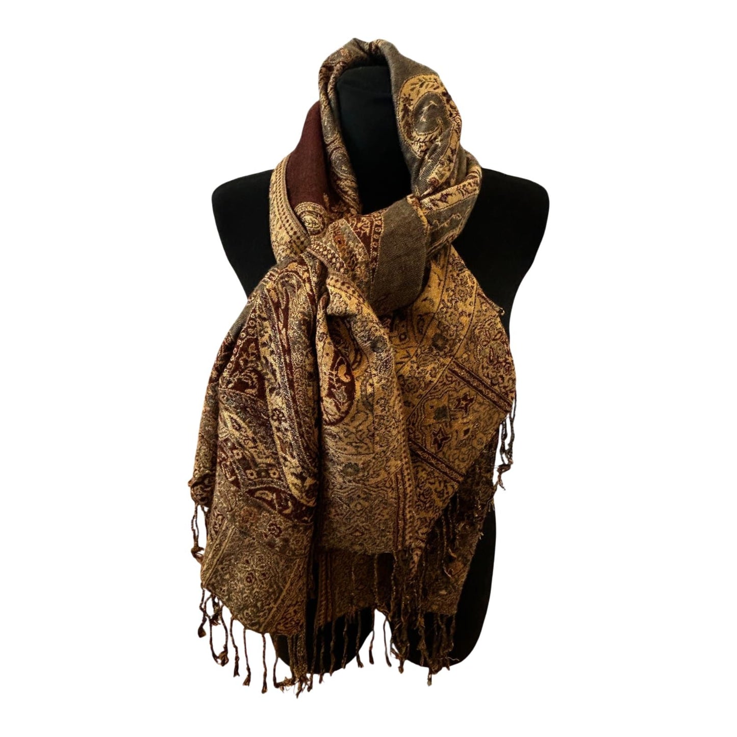Damen Schal Paisley Muster Gold Braun Elegant Leicht Viskosemix Klassisch