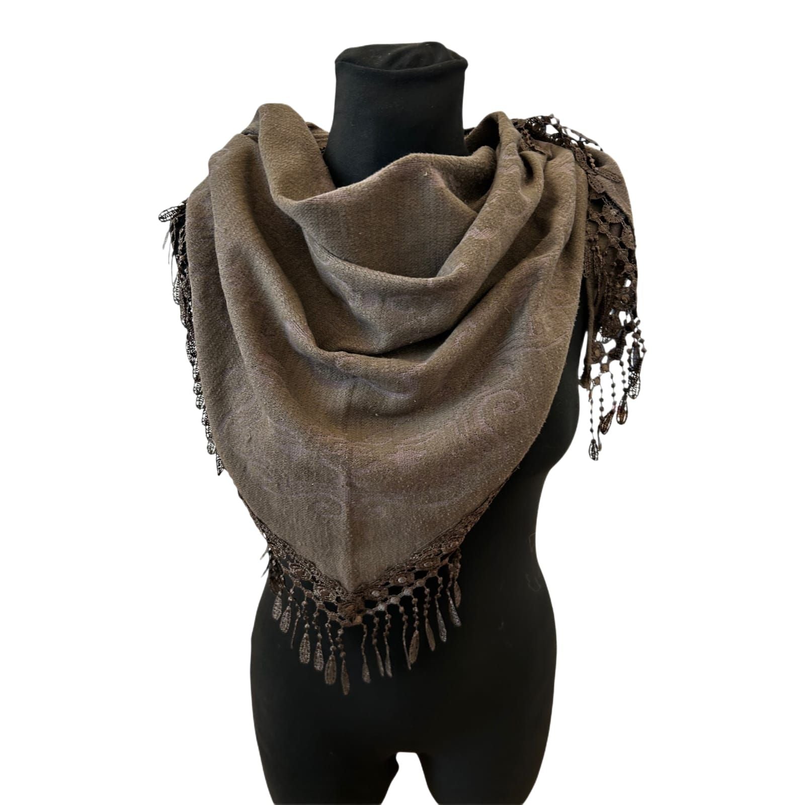 Damen Dreieckstuch Braun Elastisch Dicke Qualität Fransen Elegant Zeitlos