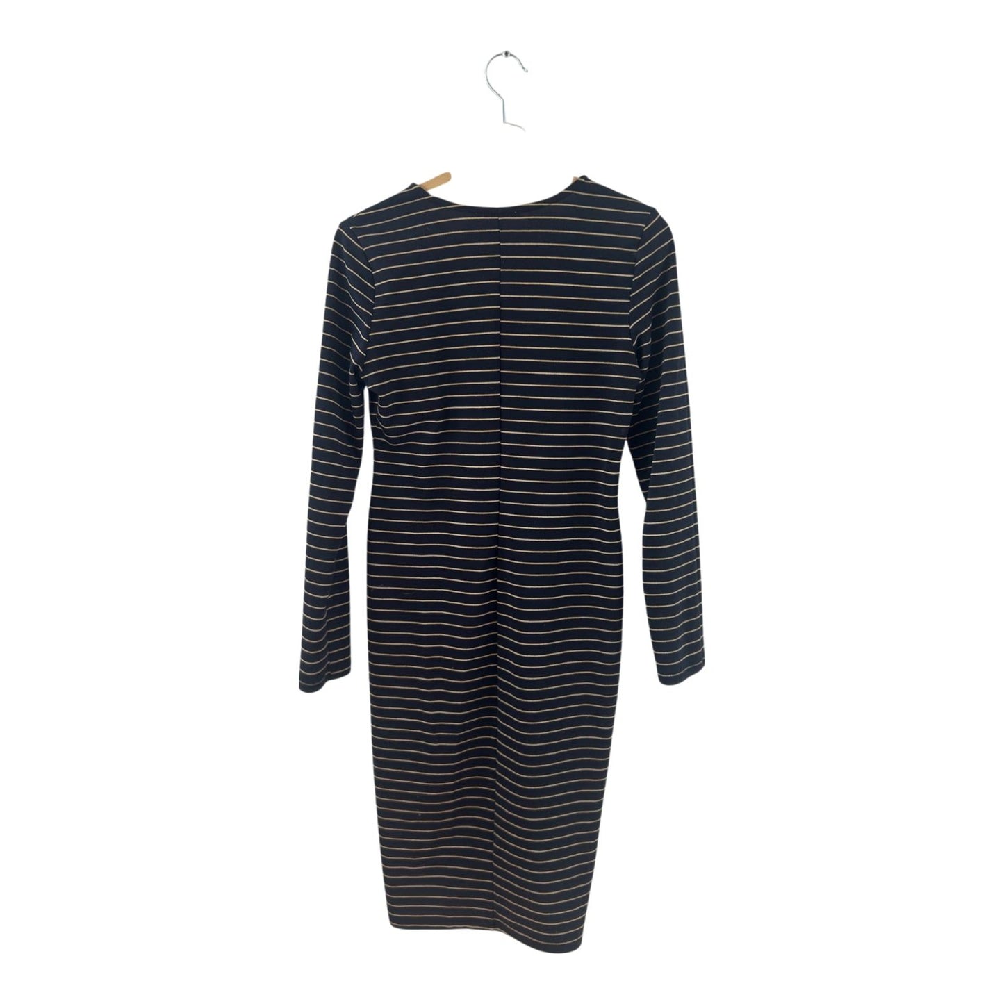 ZARA Kleid Damen Dress Damenkleid Gr. L Dunkelblau Beige Streifen Stretch Herbst
