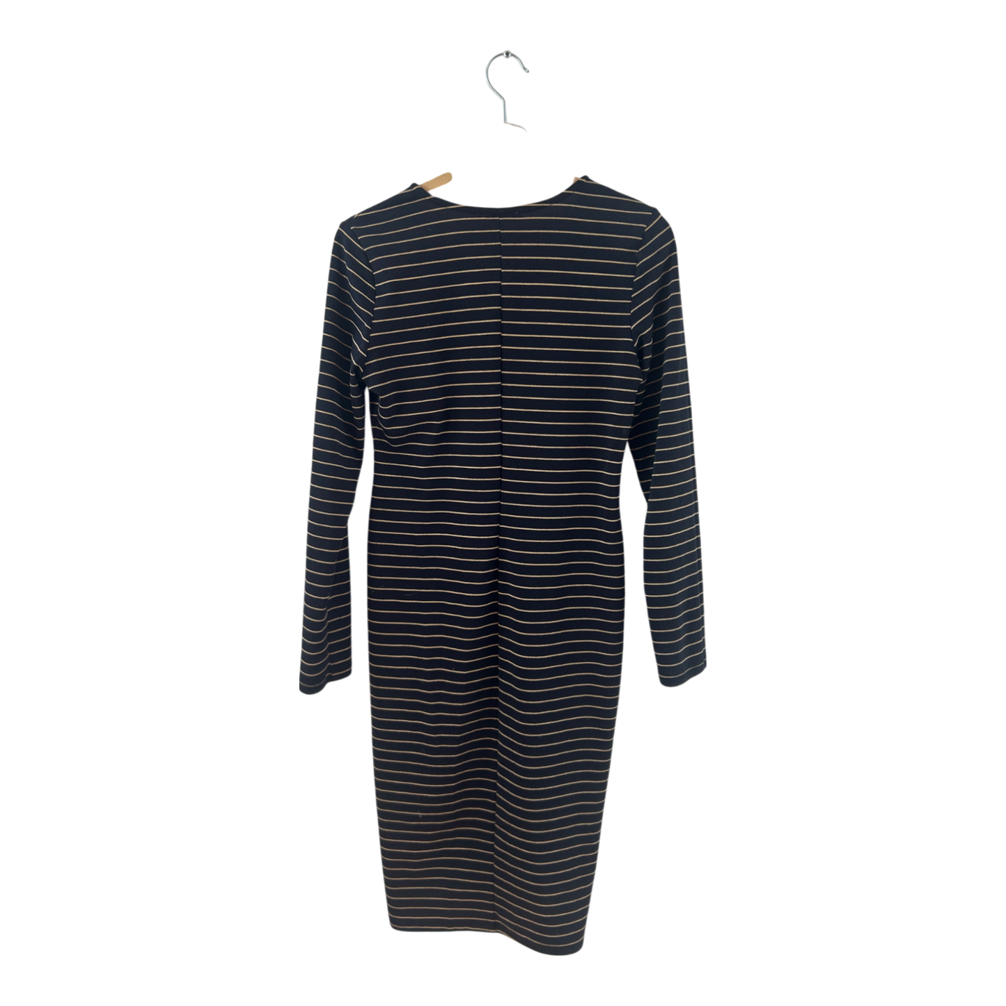 ZARA Kleid Damen Dress Damenkleid Gr. L Dunkelblau Beige Streifen Stretch Herbst