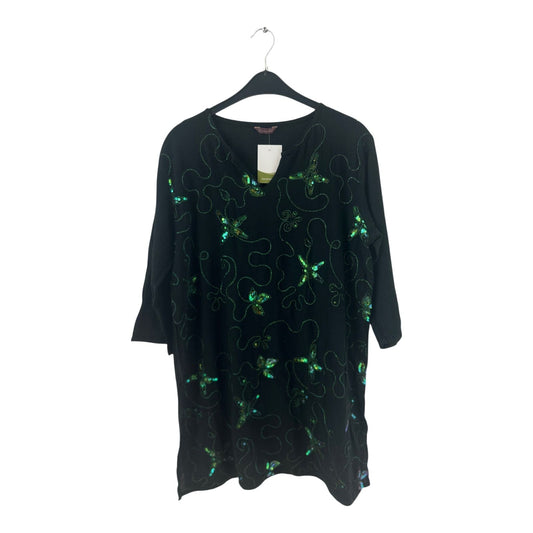 Donna IO Tunika Damen Dress Damenkleid Gr. L Schwarz Grün Pailletten Boho Look