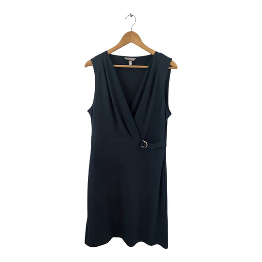 H&M Kleid Damen Dress Damenkleid Gr. L Dunkelgrün Wickeloptik Gürtel Elegant Neu