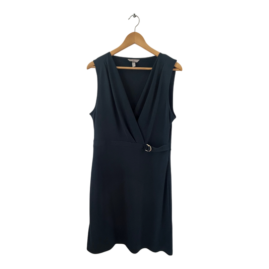 H&M Kleid Damen Dress Damenkleid Gr. L Dunkelgrün Wickeloptik Gürtel Elegant Neu