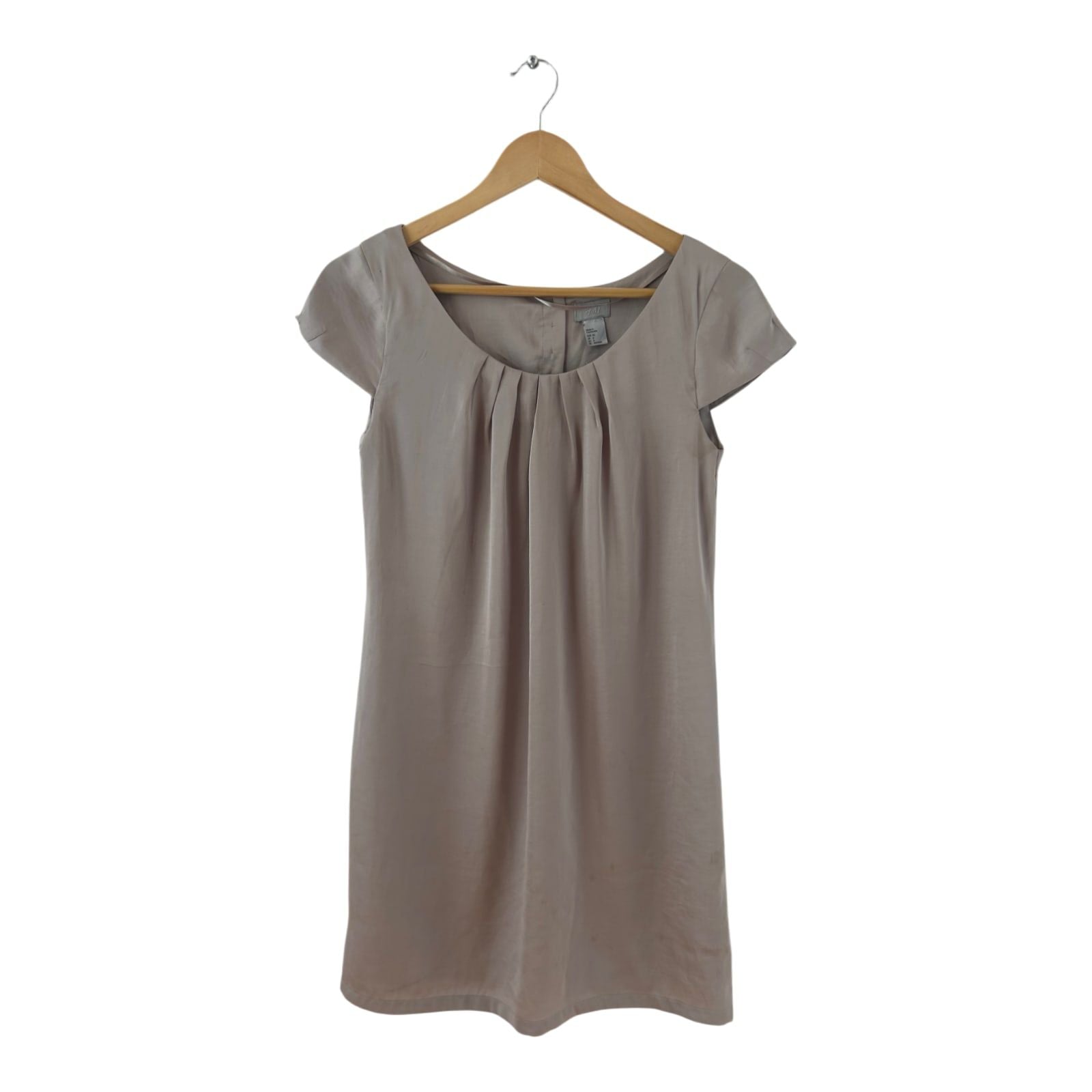 H&M Kleid Damen Dress Damenkleid Gr. 36 Taupe Kurzarm Futter Elegant Büro Basic