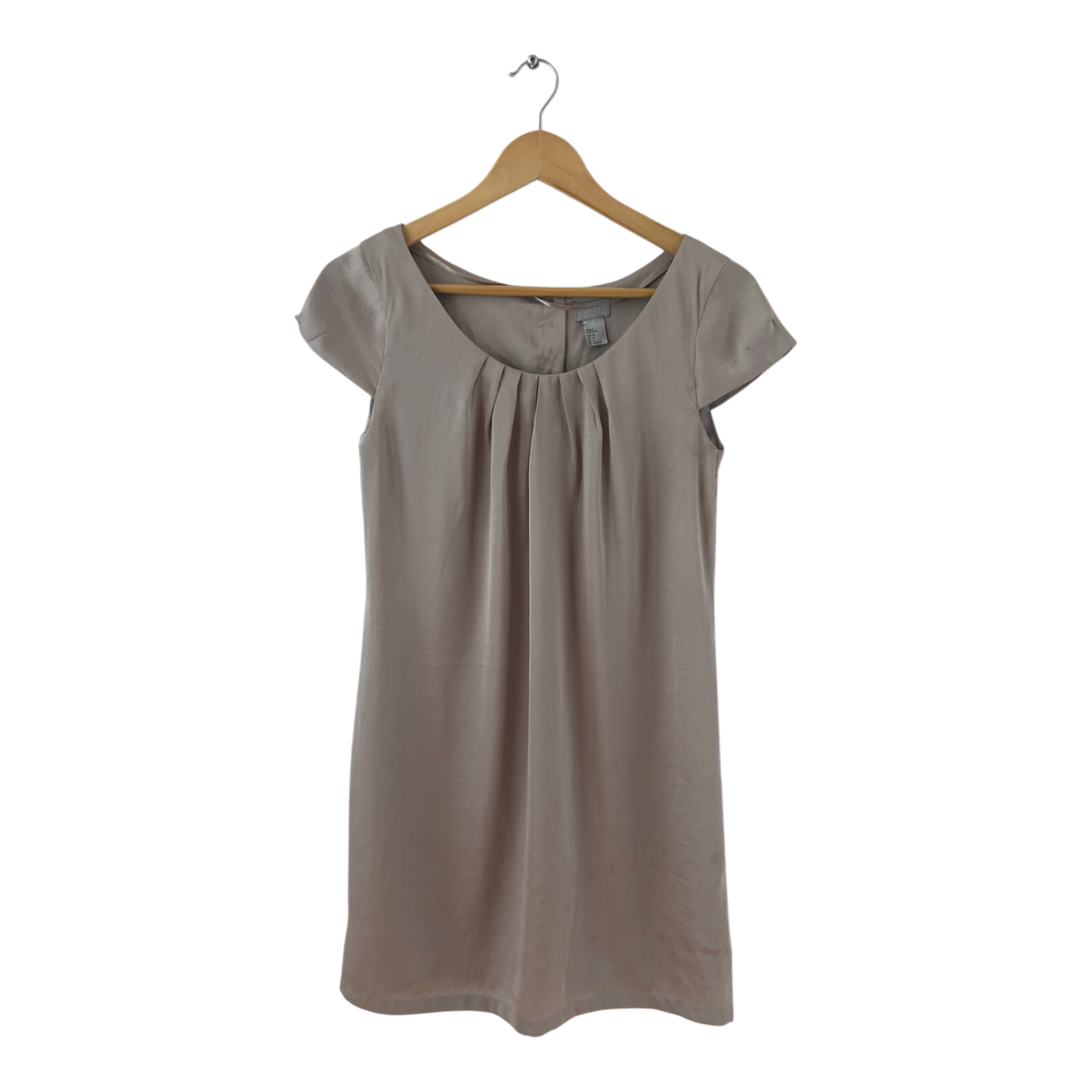 H&M Kleid Damen Dress Damenkleid Gr. 36 Taupe Kurzarm Futter Elegant Büro Basic