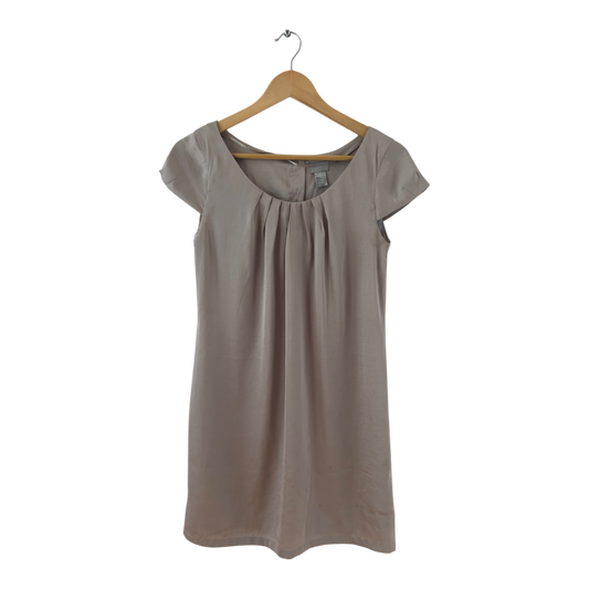 H&M Kleid Damen Dress Damenkleid Gr. 36 Taupe Kurzarm Futter Elegant Büro Basic