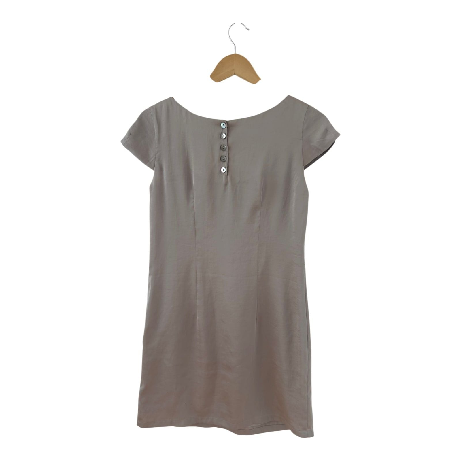 H&M Kleid Damen Dress Damenkleid Gr. 36 Taupe Kurzarm Futter Elegant Büro Basic