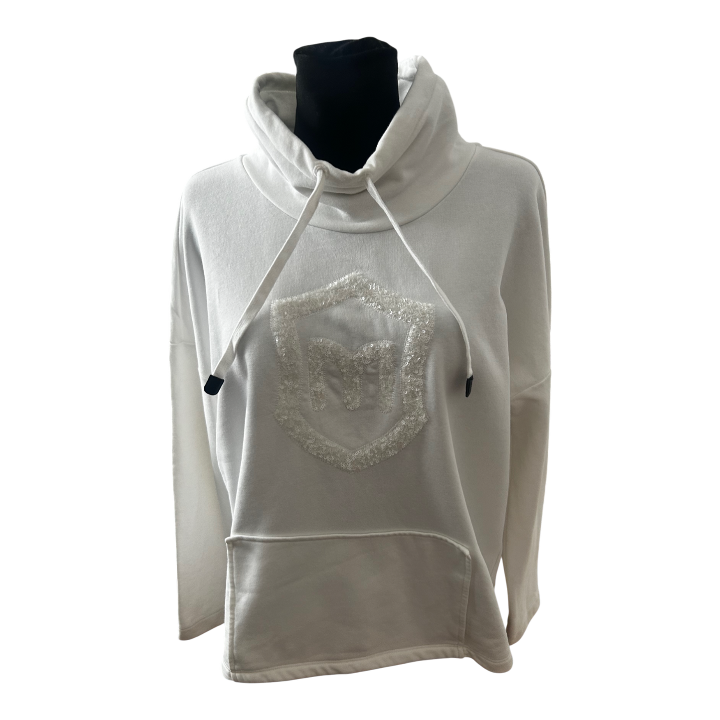 MARGITTES Damen Hoodie Pullover Gr 42 Weiß Baumwolle Pailletten Schick