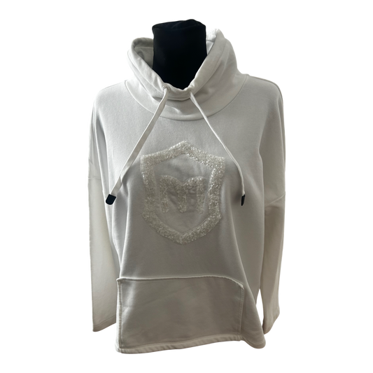 MARGITTES Damen Hoodie Pullover Gr 42 Weiß Baumwolle Pailletten Schick