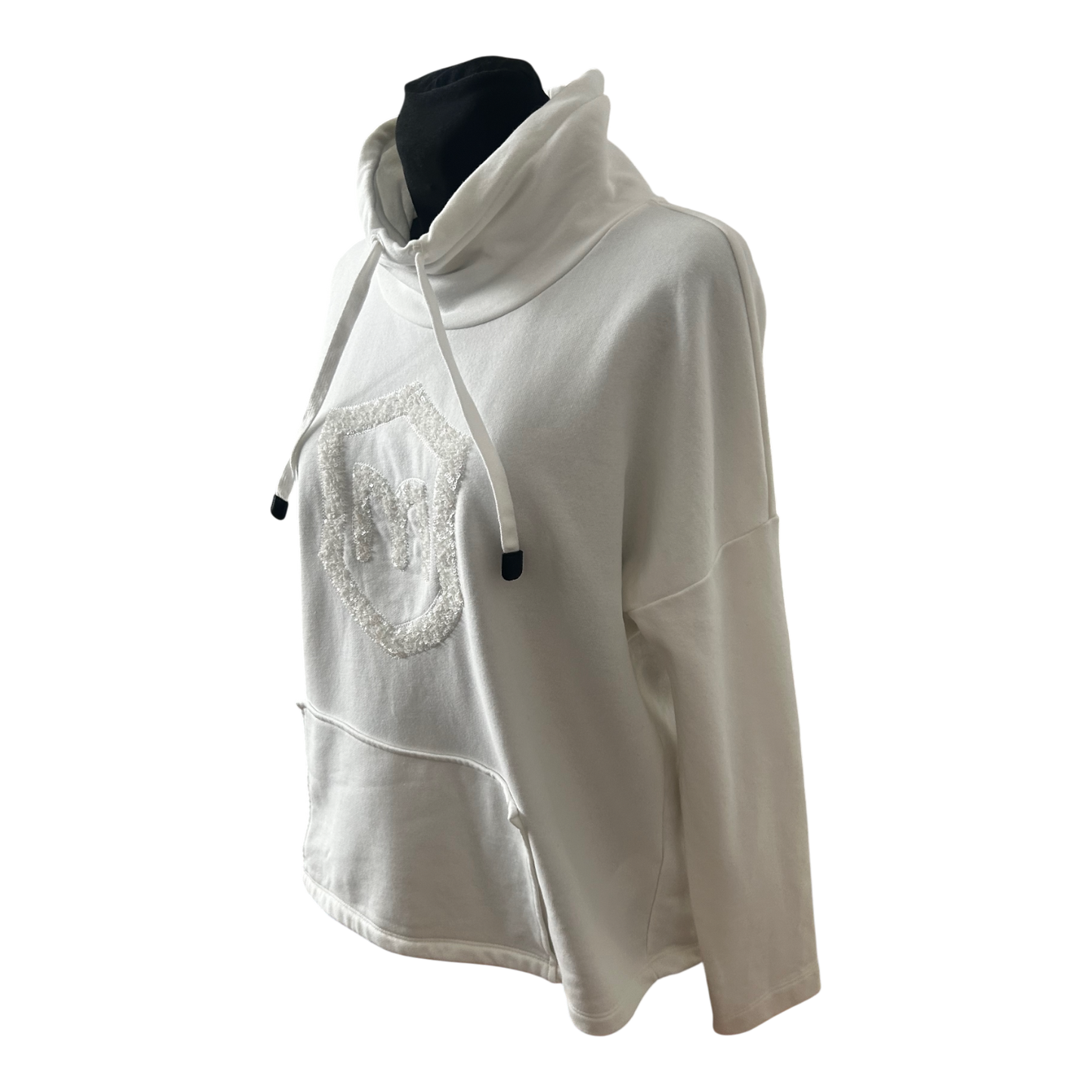 MARGITTES Damen Hoodie Pullover Gr 42 Weiß Baumwolle Pailletten Schick