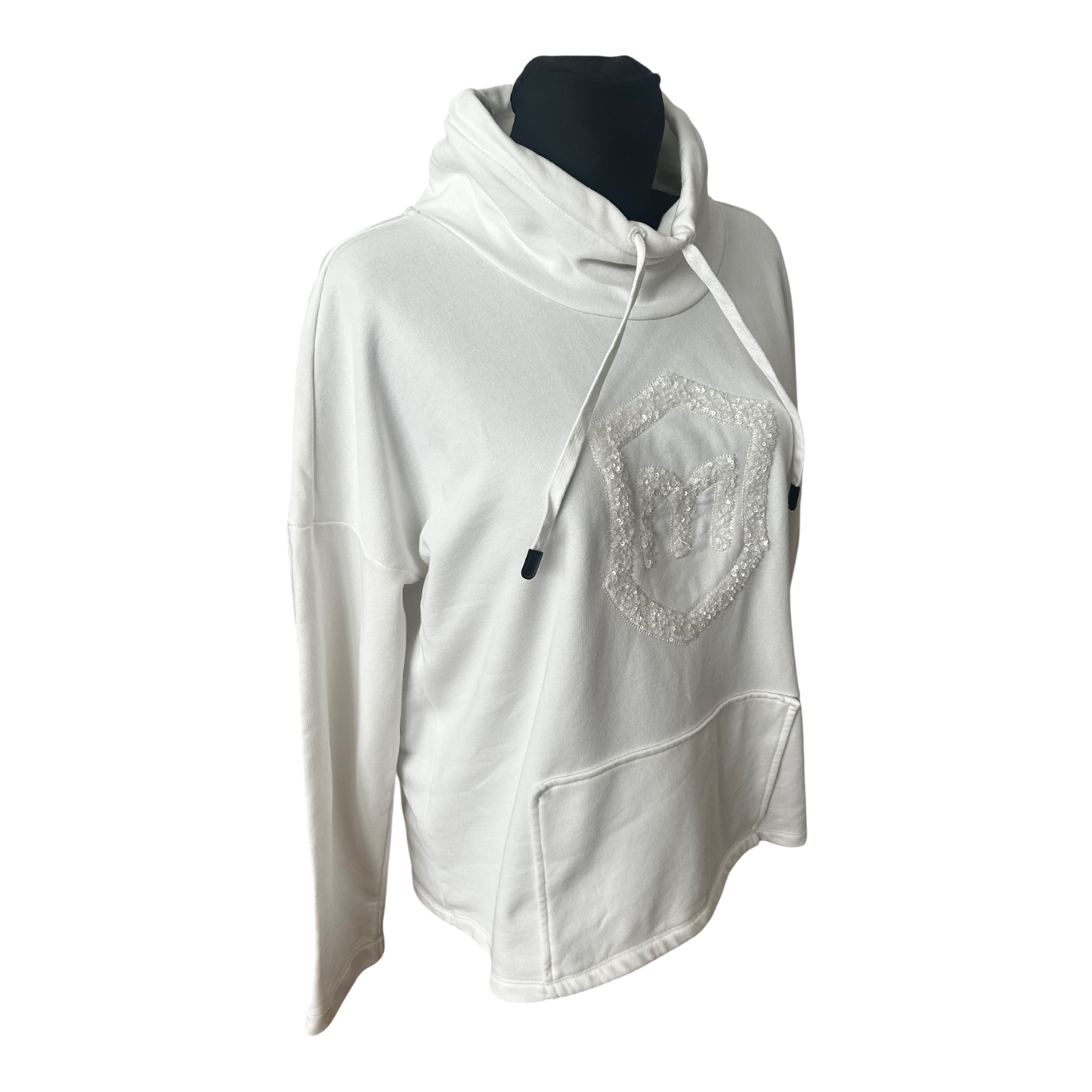 MARGITTES Damen Hoodie Pullover Gr 42 Weiß Baumwolle Pailletten Schick