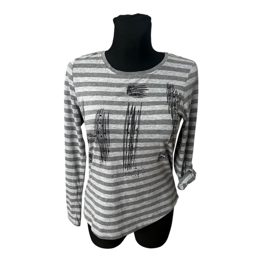 Gina Benotti Damen Langarmshirt Gr S Grau Gestreift Baumwolle Krempelärmel