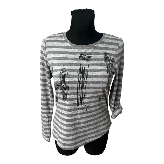 Gina Benotti Damen Langarmshirt Gr S Grau Gestreift Baumwolle Krempelärmel