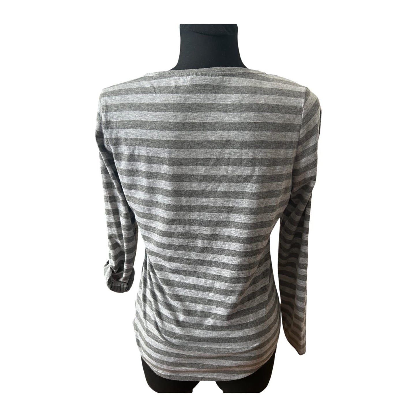 Gina Benotti Damen Langarmshirt Gr S Grau Gestreift Baumwolle Krempelärmel
