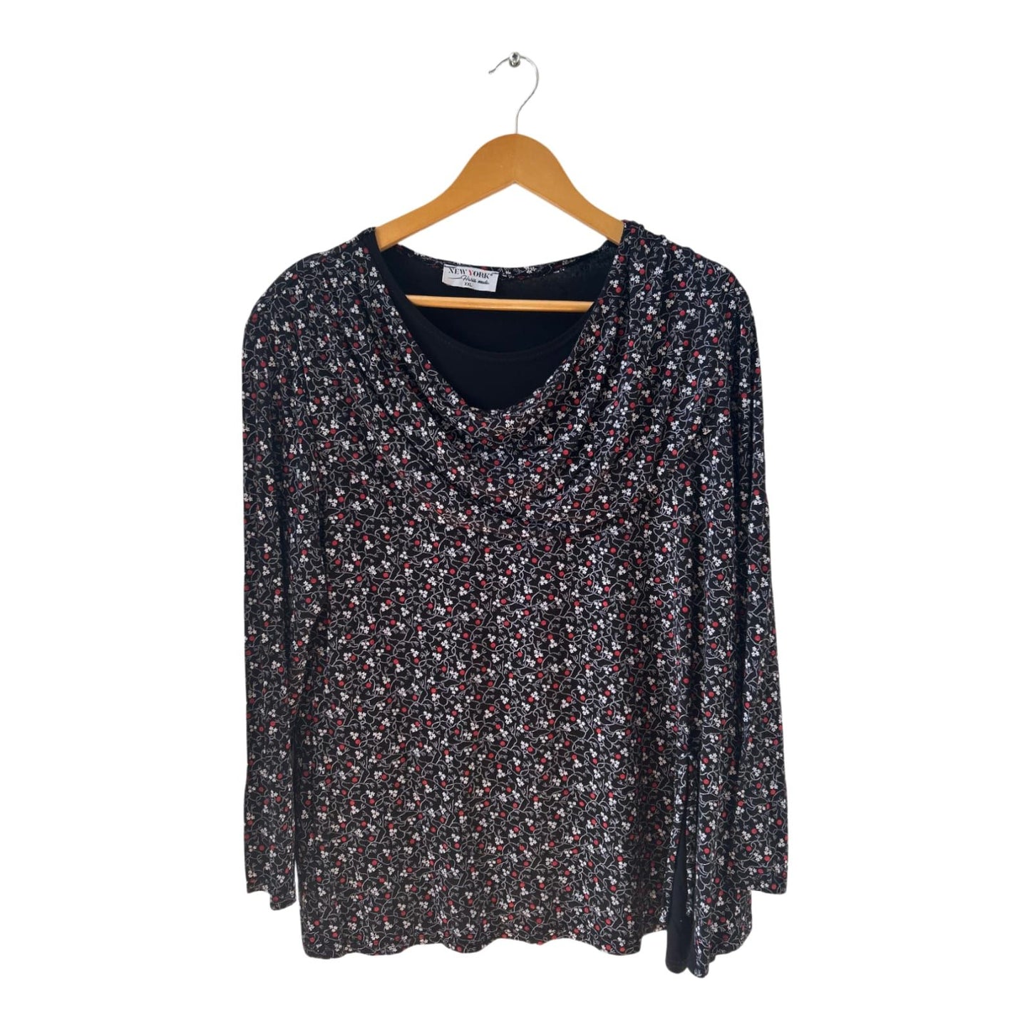 Haris Moda Shirt XXL Blumenmuster Wasserfallkragen Schulterpolster elastisch elegant