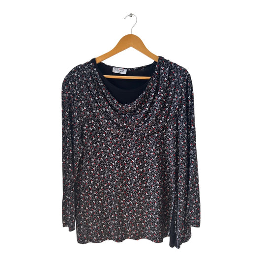 Haris Moda Shirt XXL Blumenmuster Wasserfallkragen Schulterpolster elastisch elegant