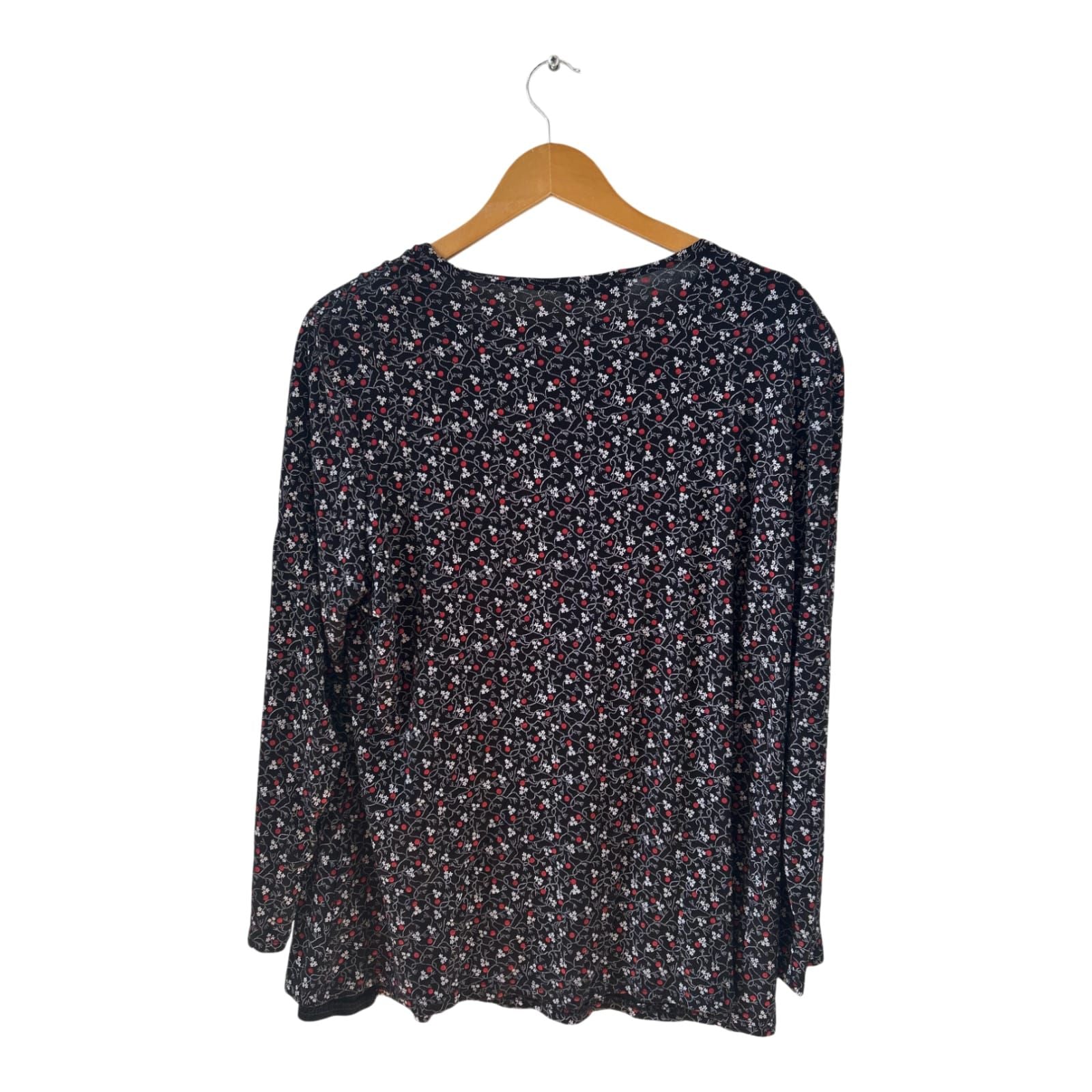 Haris Moda Shirt XXL Blumenmuster Wasserfallkragen Schulterpolster elastisch elegant