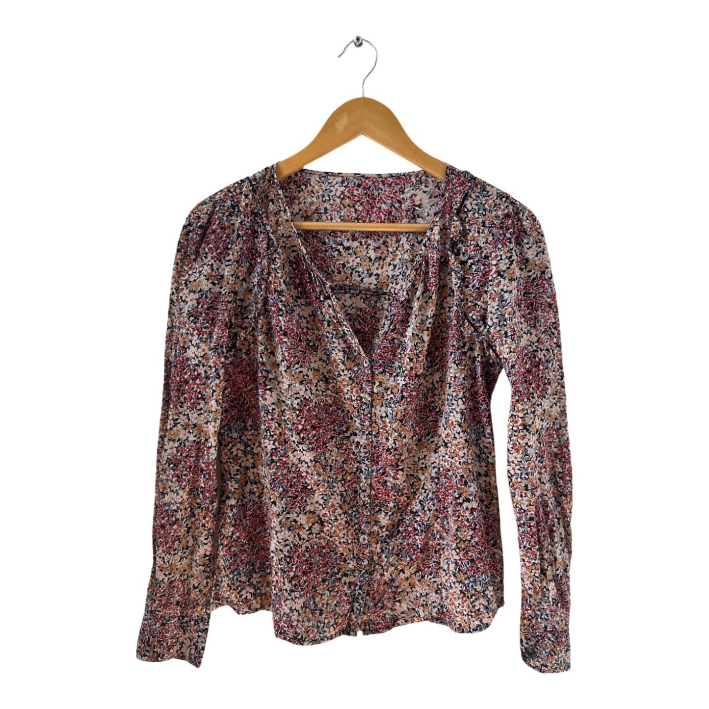 Comptoir des Cotonniers Bluse 38 Blumen Viskoseoptik Langarm Boho Look Top elegant