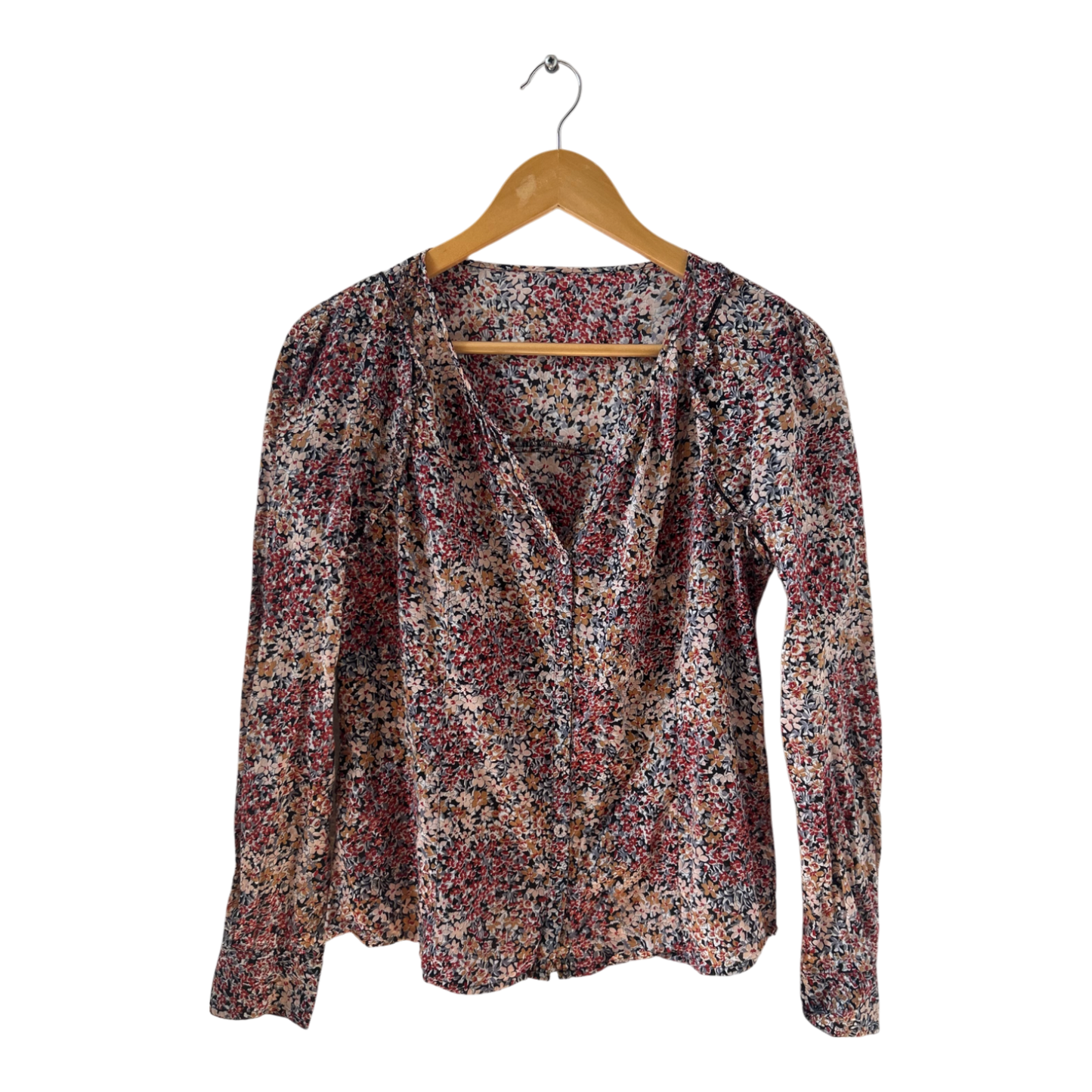 Comptoir des Cotonniers Bluse 38 Blumen Viskoseoptik Langarm Boho Look Top elegant