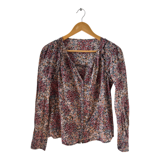 Comptoir des Cotonniers Bluse 38 Blumen Viskoseoptik Langarm Boho Look Top elegant