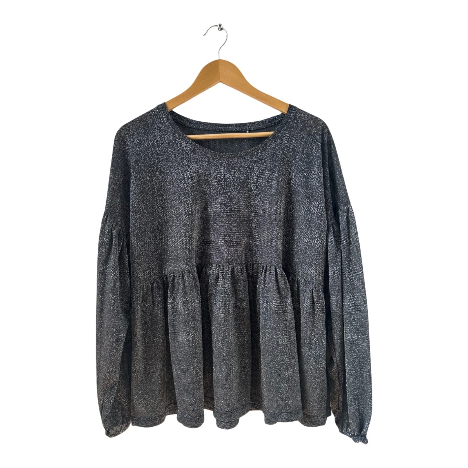 Schicke graue Glitzer Bluse mit Raffung Glanz Effekt festlich elegant Gr XL