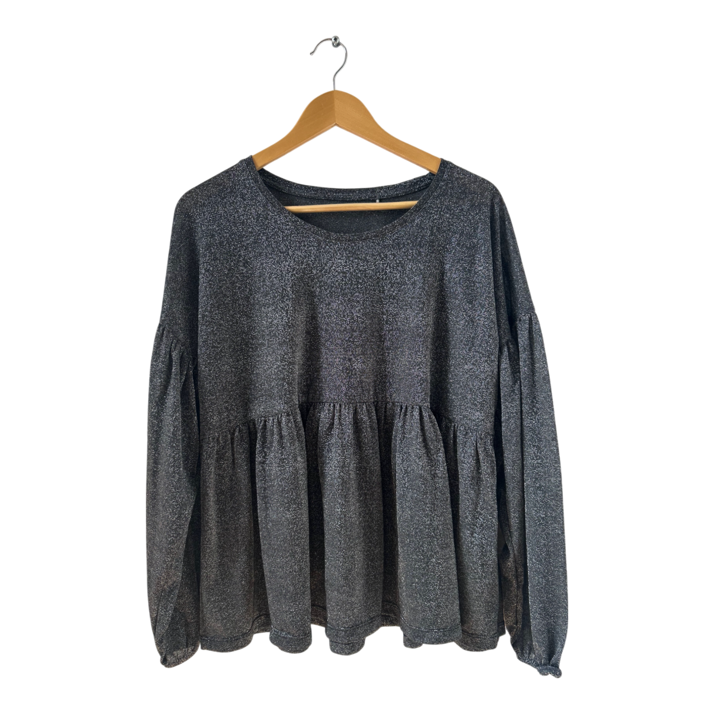 Schicke graue Glitzer Bluse mit Raffung Glanz Effekt festlich elegant Gr XL