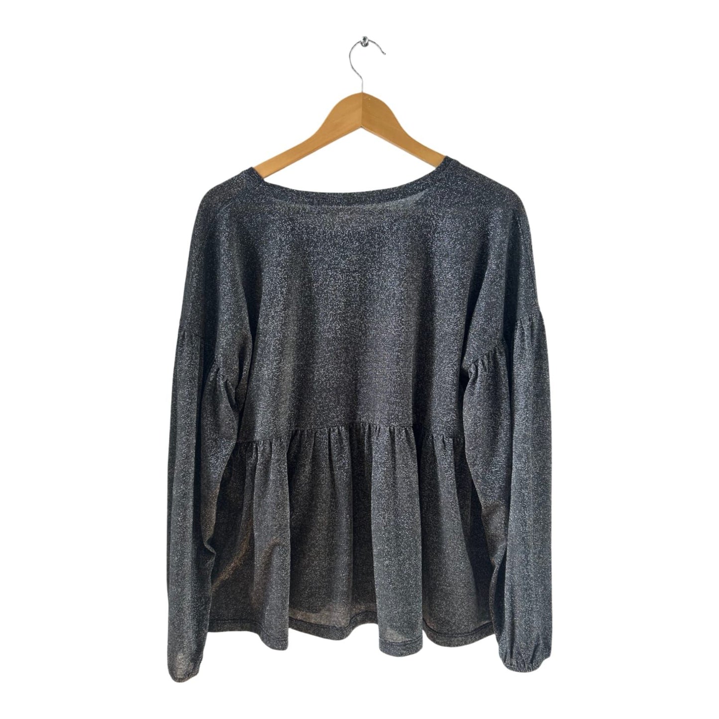 Schicke graue Glitzer Bluse mit Raffung Glanz Effekt festlich elegant Gr XL