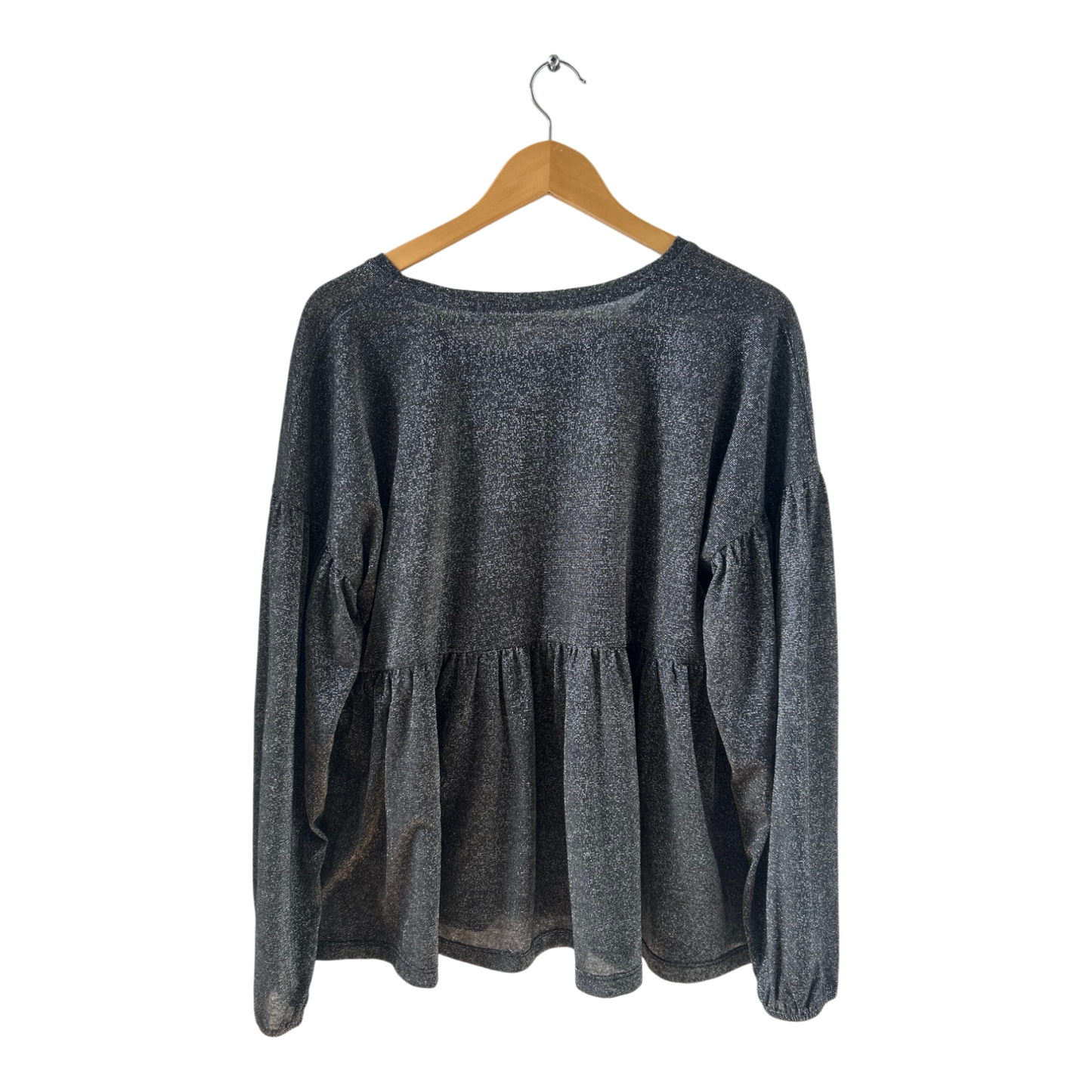 Schicke graue Glitzer Bluse mit Raffung Glanz Effekt festlich elegant Gr XL