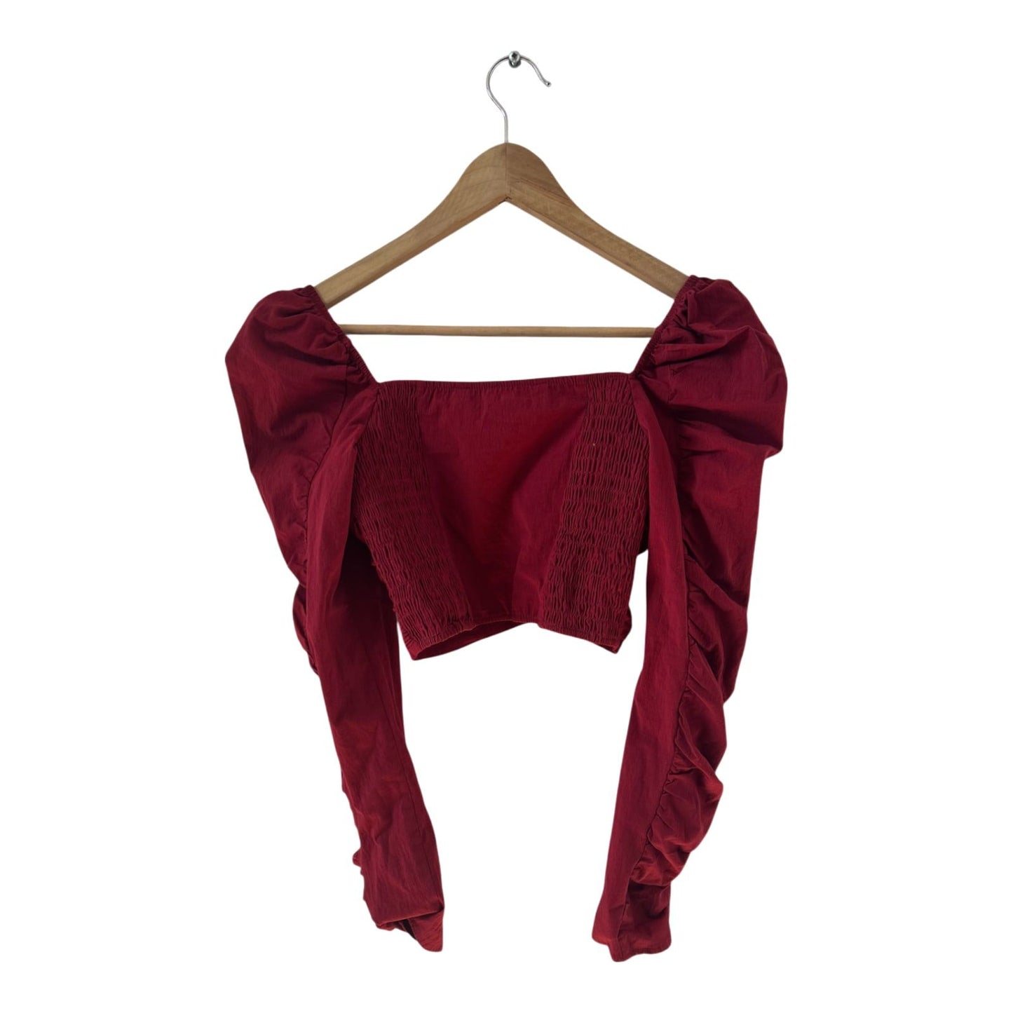 Zara Crop Top S bordeaux Rüschen Carmen Stil Baumwolle Stretch elegant Party Look