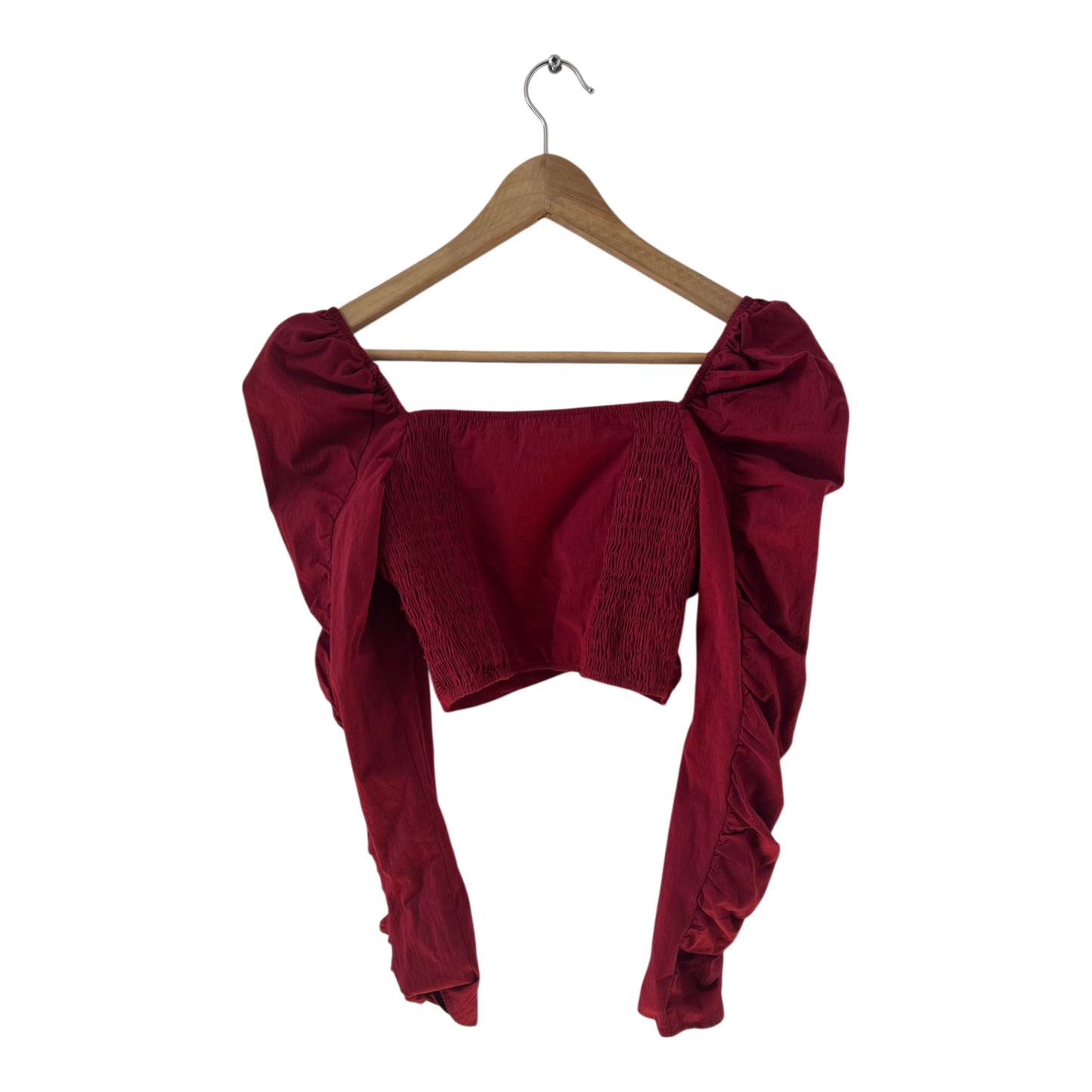 Zara Crop Top S bordeaux Rüschen Carmen Stil Baumwolle Stretch elegant Party Look