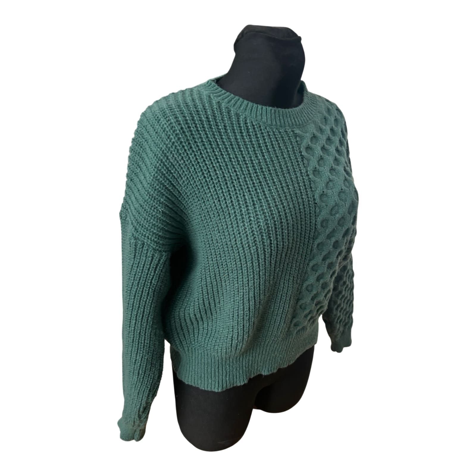 Shein Damen Pullover Gruen Strukturstrick Langarm Rundhals Modern Casual