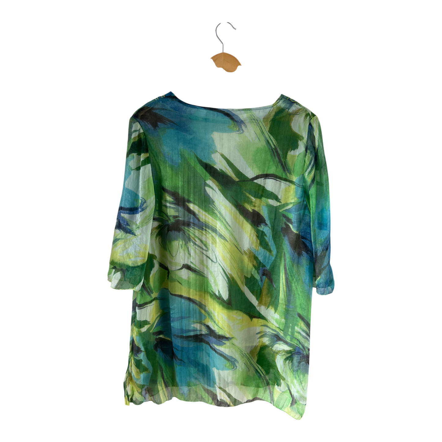 Eder Tunika XXL grün blau mit Stickerei Seidenanteil gefüttert 3/4 Arm elegant