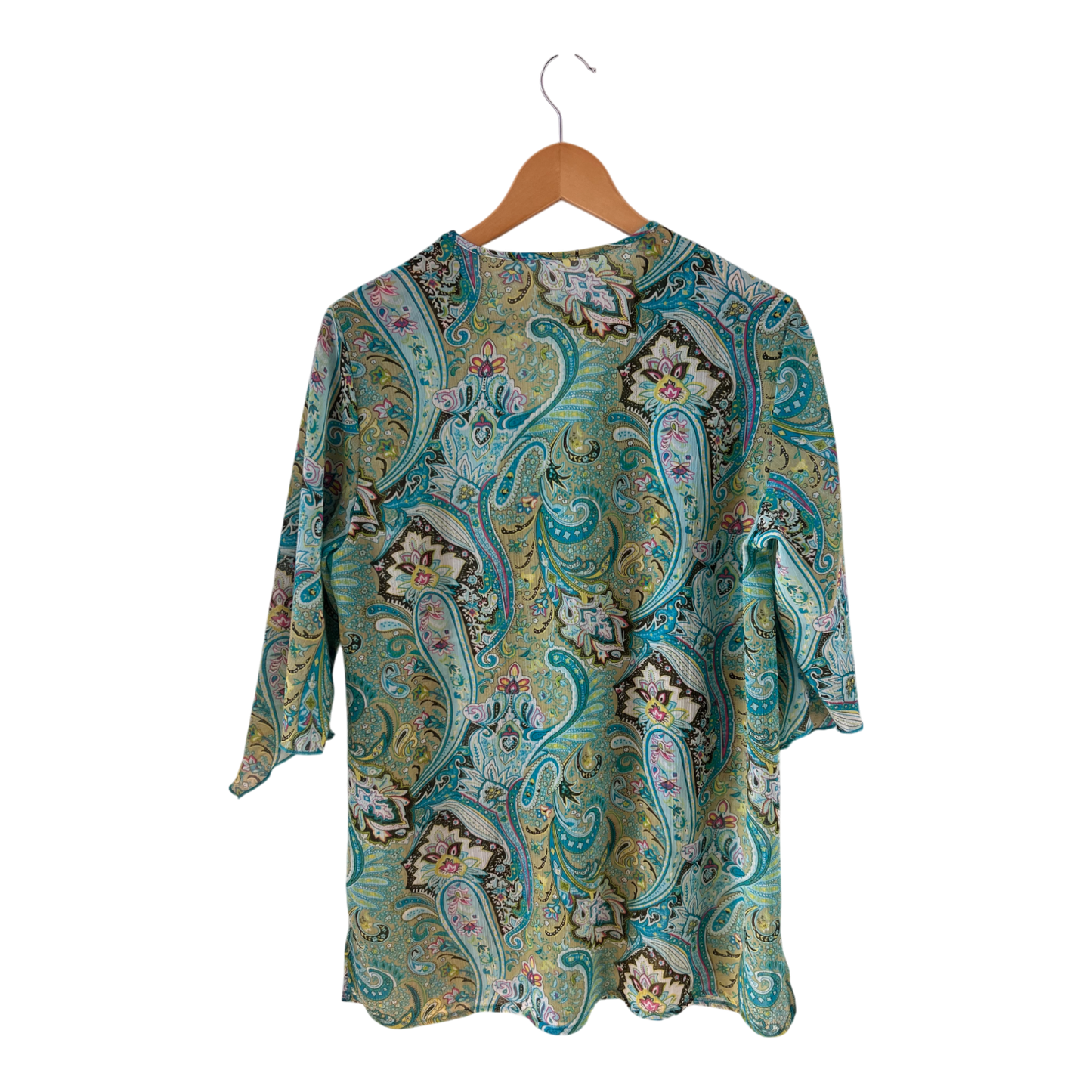 Boho Tunika mit Paisley Print in Türkis, 3/4 Arm, Gr 44, luftig & elegant