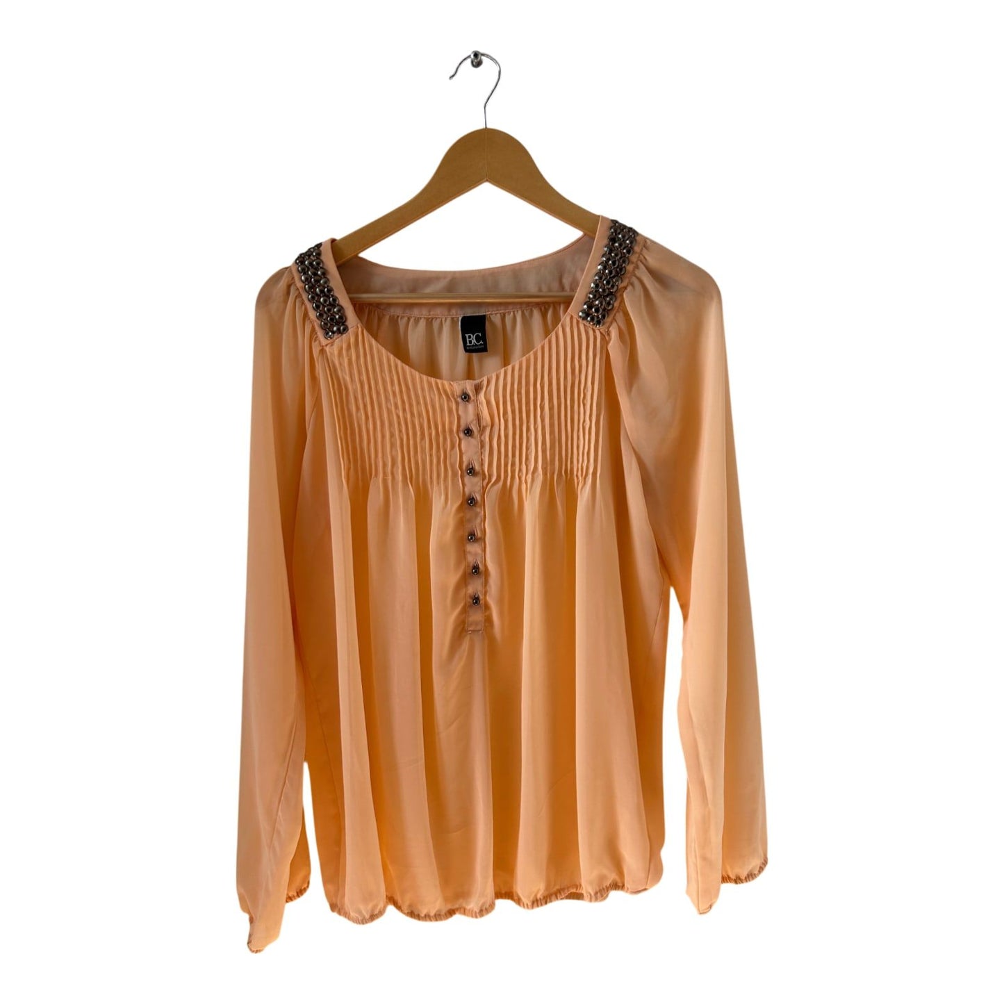 Best Connections Bluse 36 apricot Langarm Ziersteine Falten elegant weich fließend