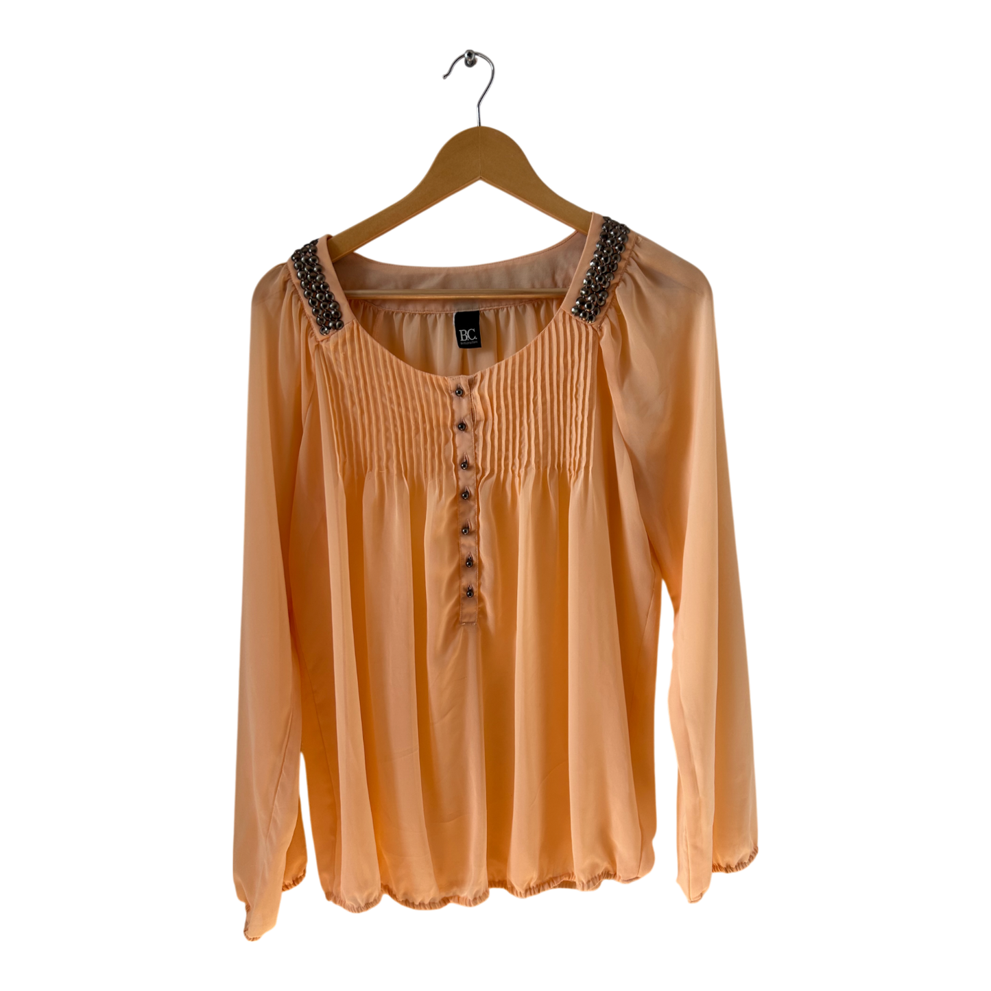 Best Connections Bluse 36 apricot Langarm Ziersteine Falten elegant weich fließend