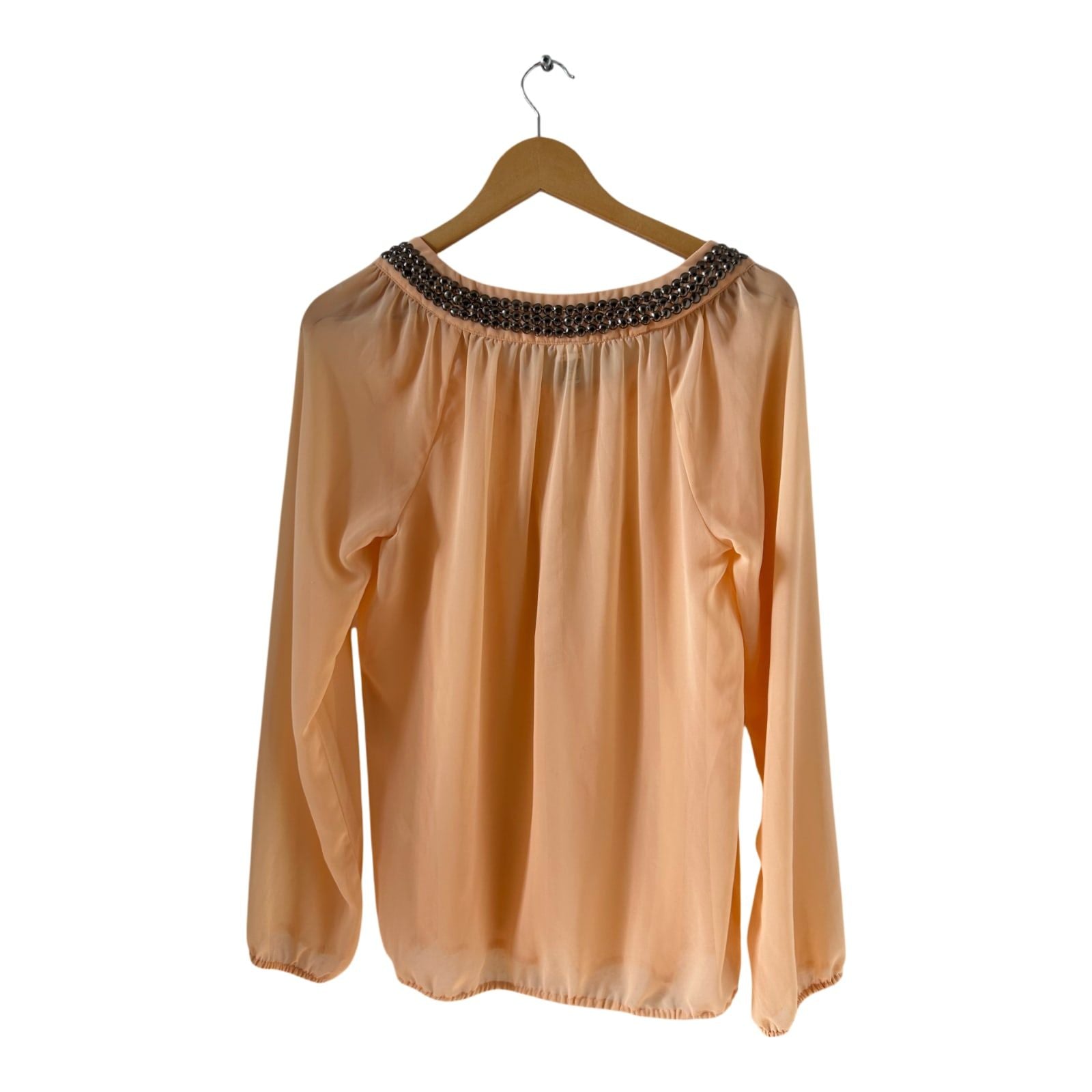 Best Connections Bluse 36 apricot Langarm Ziersteine Falten elegant weich fließend