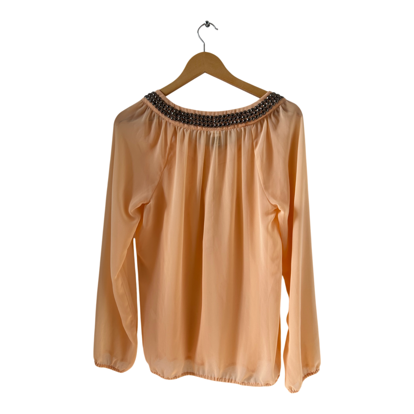 Best Connections Bluse 36 apricot Langarm Ziersteine Falten elegant weich fließend