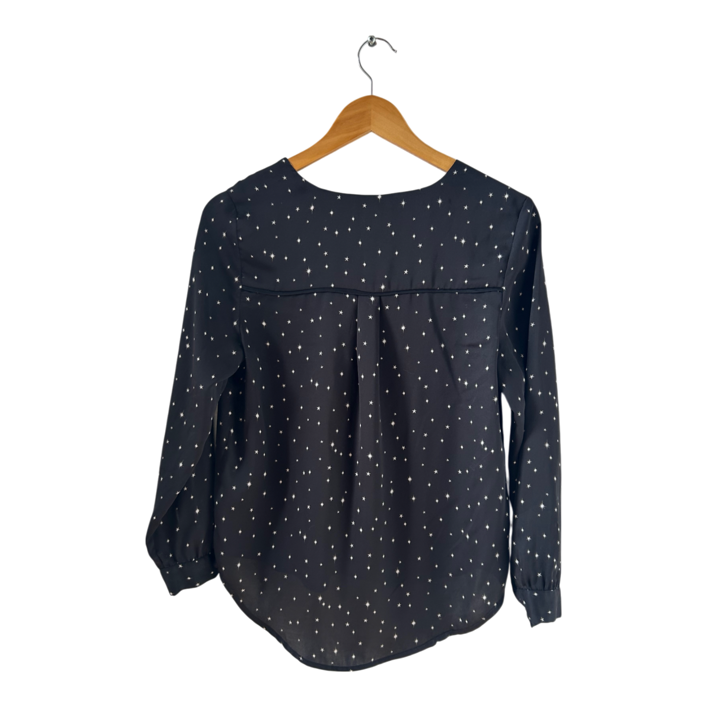 H&M Bluse 32 schwarz Sterne Langarm elegant leicht V-Ausschnitt Büro Top Damen