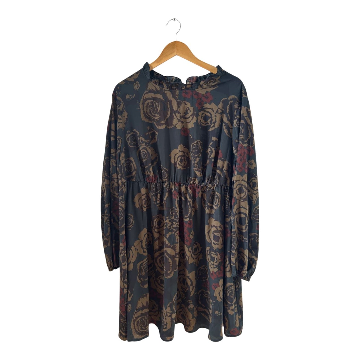 SHEIN CURVE Kleid Damen Dress Damenkleid Gr. 3XL Khaki Schwarz Blumen Langarm