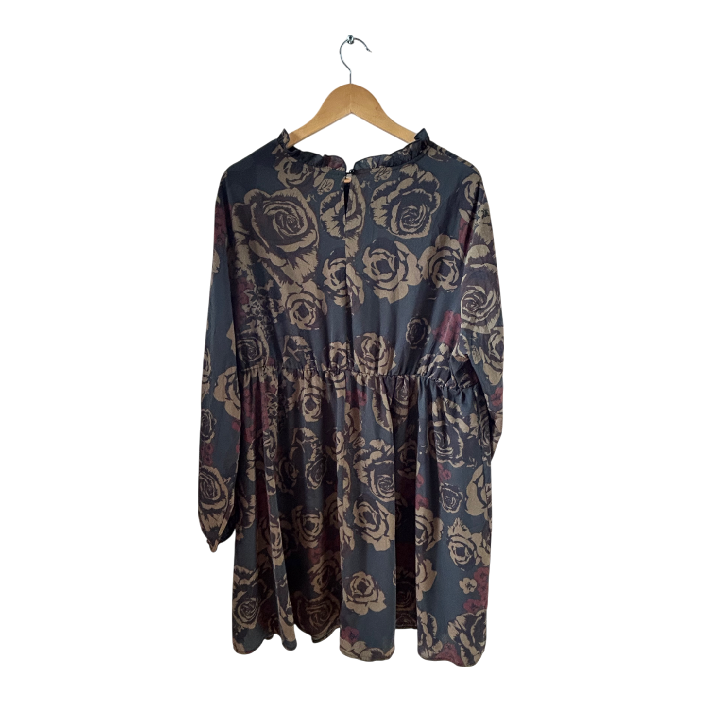 SHEIN CURVE Kleid Damen Dress Damenkleid Gr. 3XL Khaki Schwarz Blumen Langarm