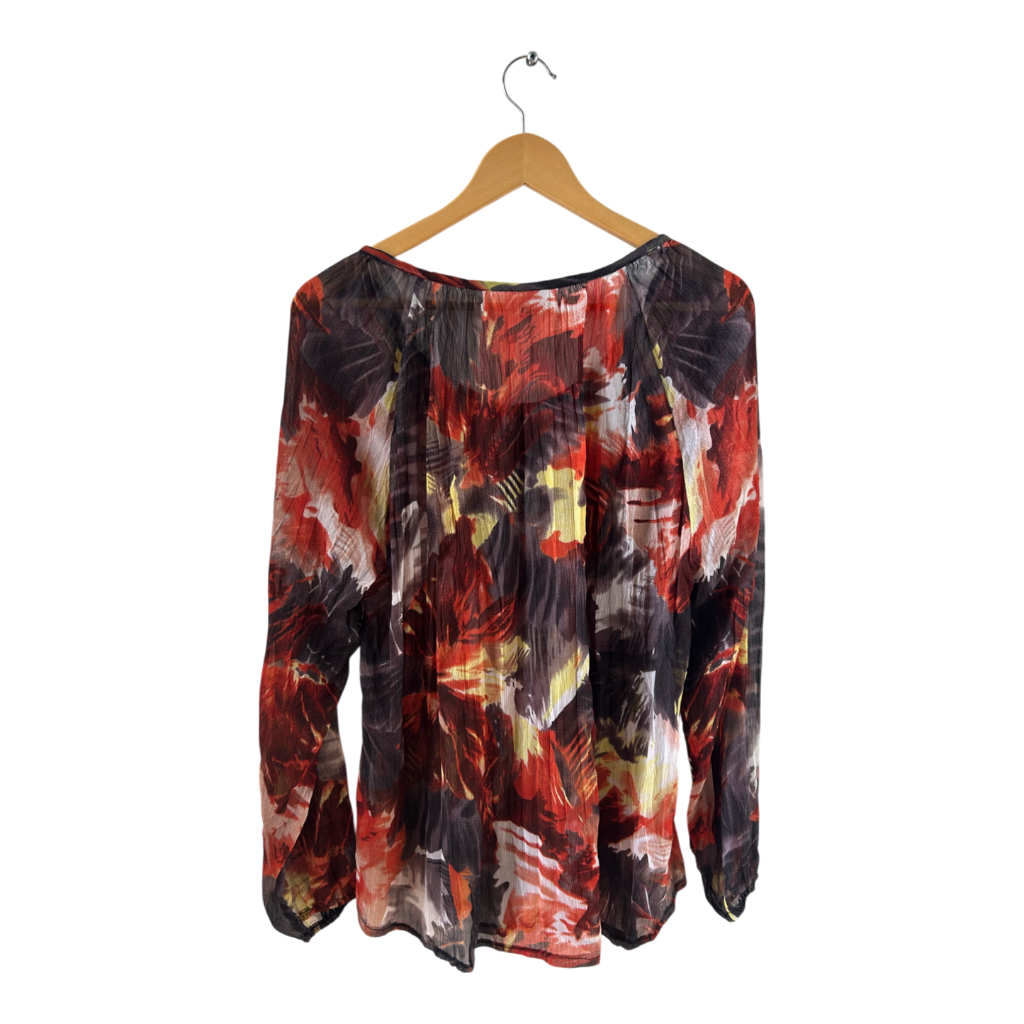 Bexleys Bluse Gr 46 abstrakt orange braun gelb leicht transparent elegant langarm