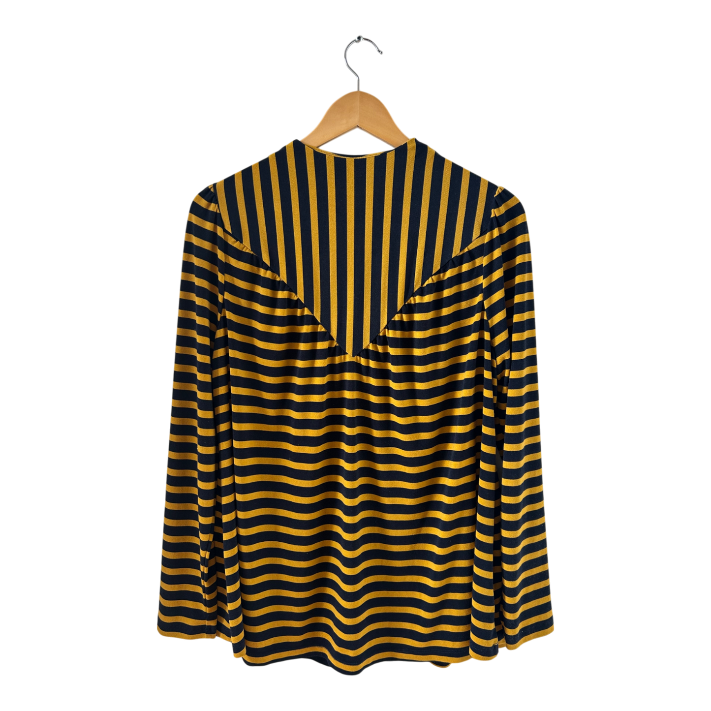 Next Damen Bluse gelb marine gestreift Langarm Gr 44 klassisch elegant