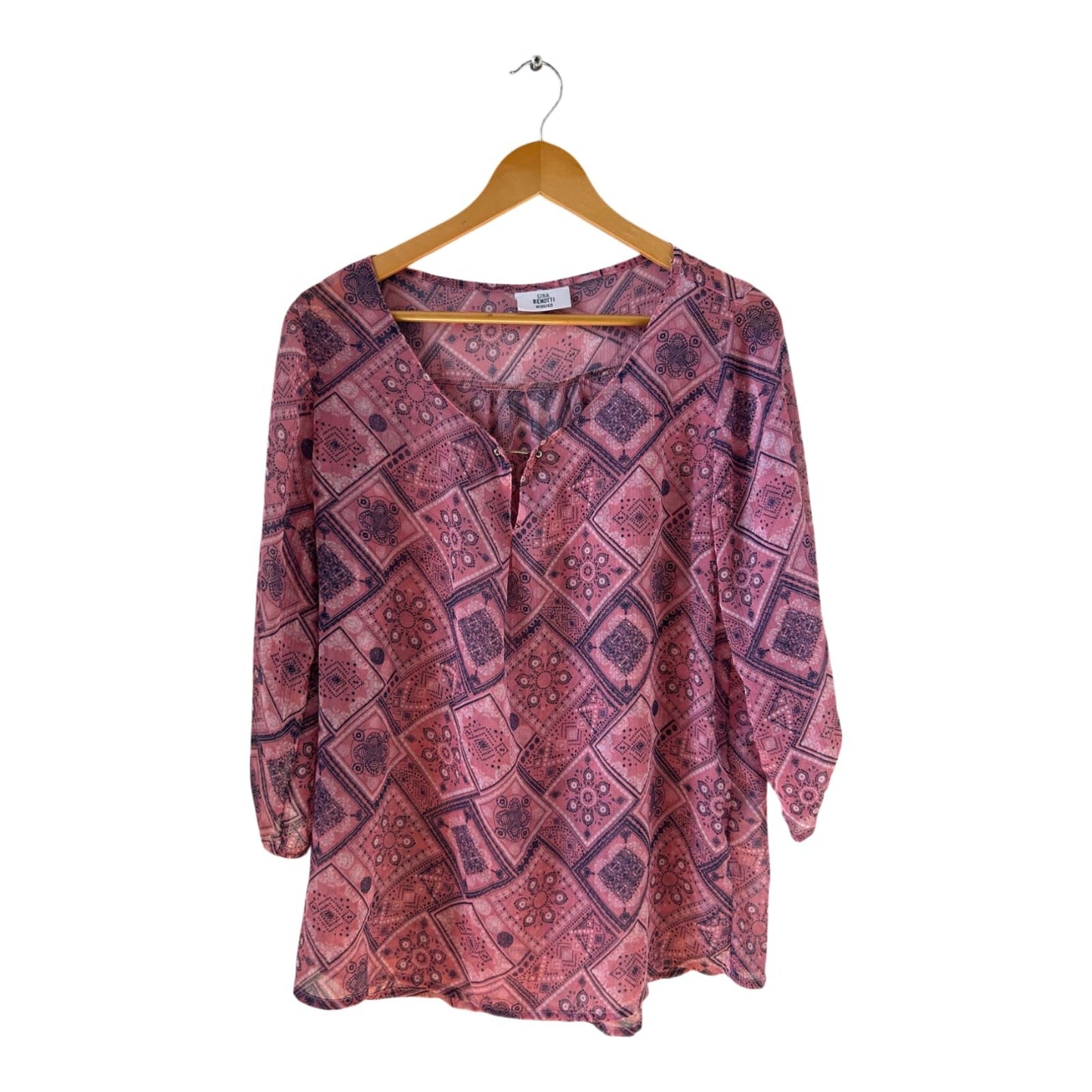 Gina Benotti Damen Bluse Muster rosa violett transparent Gr M Tunika Look